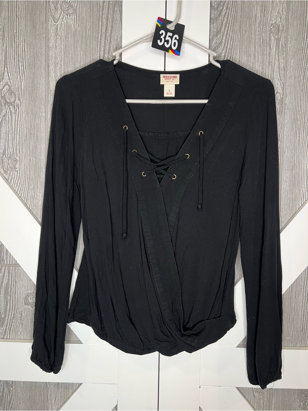 356. Mossimo Supply Co. Black Lace-Up Long-Sleeve Top